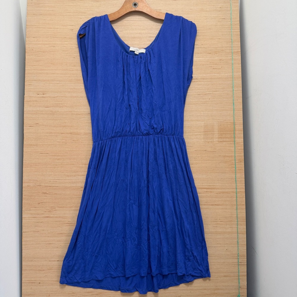 Ann Taylor LOFT Cobalt Blue Pleated Sleeveless Elastic Waist Jersey Dress M